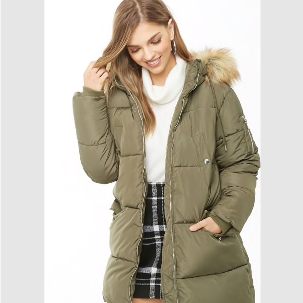 Faux fur hooded puffer jacket